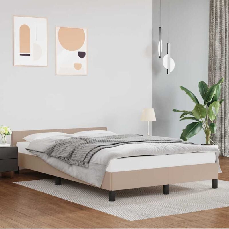 Lit double - 140x190 cm, Lit adulte et enfants, Cadre de lit avec tête de lit sans matelas cappuccino FR983648 design in