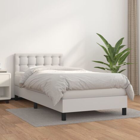 Lit simple - 80x200 cm, Sommier à lattes de lit avec matelas Blanc Similicuir WFE584279 Maison Chic