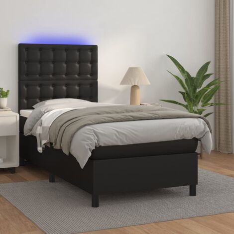 Lit simple - 80x200 cm, Sommier à lattes de lit avec matelas et LED Noir WFE759341 DESIGN IN