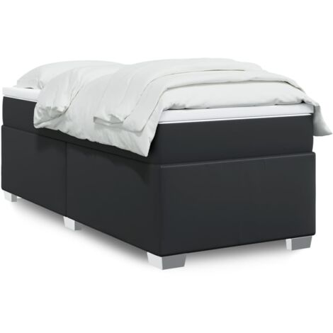 Lit simple - 80x200 cm, Sommier à lattes de lit avec matelas Noir Similicuir WFE491084 DESIGN IN