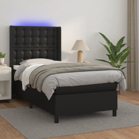 Lit simple - 80x200 cm, Sommier à lattes de lit matelas LED Noir Similicuir FR113655 Maison Chic