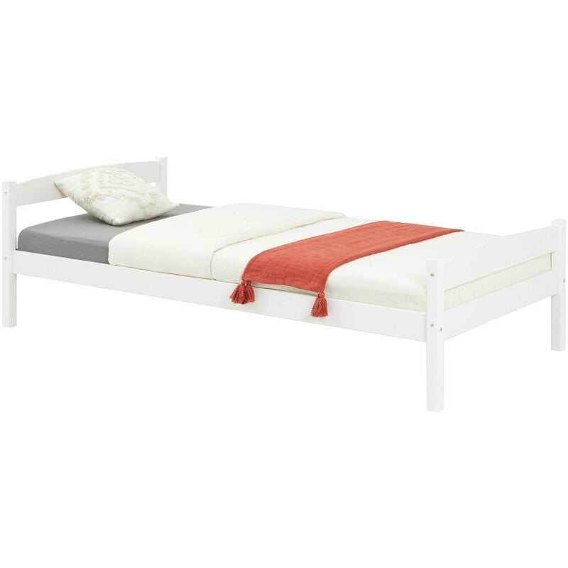 Lit simple lit enfant FELIX-2 pin massif 90 x 190 cm lasuré blanc - Blanc