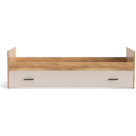 Lit simple 90x190 avec tiroir coloris Beige/chêne Mauvella - Longueur 202,6 x Hauteur 58 x Profondeur 98 cm