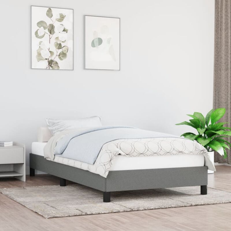 Lit simple - 90x200 cm, Lit adulte et enfants, Cadre de lit sans matelas gris foncé tissu FR585288 design in