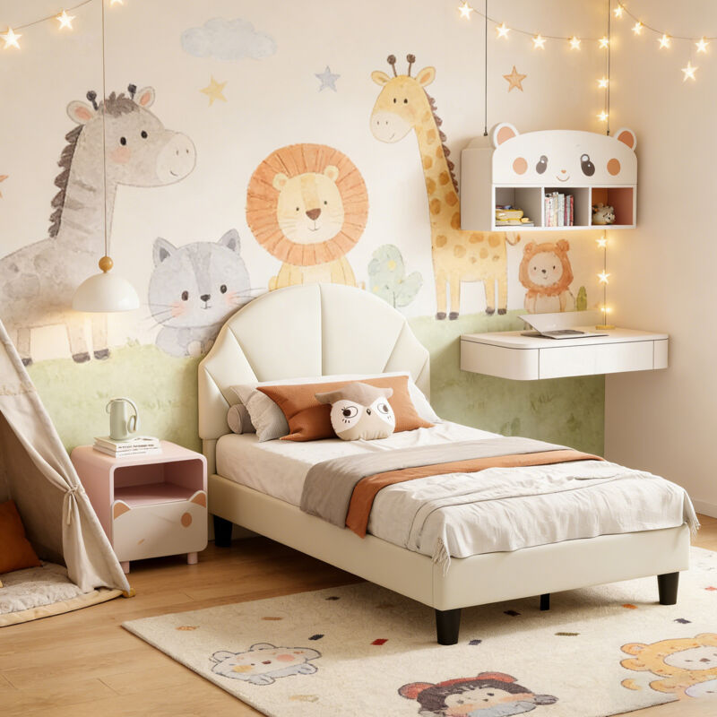 Lit simple 90x200 cm avec sommier à lattes en bois, lit enfant avec tête de lit rembourré réglable, lit princesse capitonné en velours, 1 personne,
