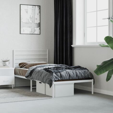 Lit simple - 90x200 cm, Lit adulte et enfants, Cadre de lit métal sans matelas avec tête de lit blanc FR551083 DESIGN IN