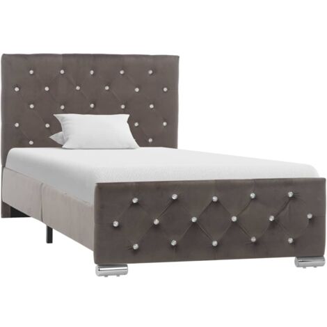 Lit simple - 90x200 cm, Lit adulte et enfants, Cadre de lit sans matelas Gris Velours FR210117 DESIGN IN