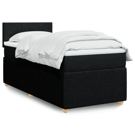 Lit simple - 90x200 cm, Sommier à lattes de lit avec matelas Noir Tissu WFE365604 Maison Chic