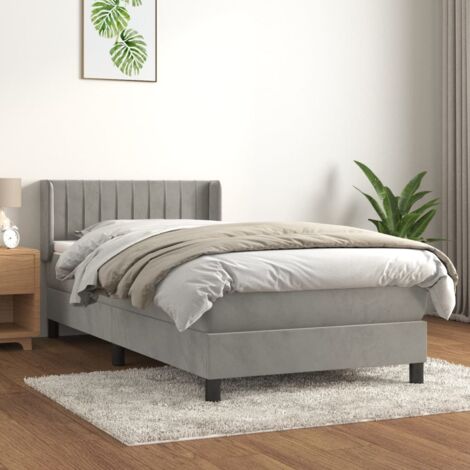 Lit simple - 90x200 cm, Sommier à lattes de lit et matelas Gris clair Velours FR241578 DESIGN IN