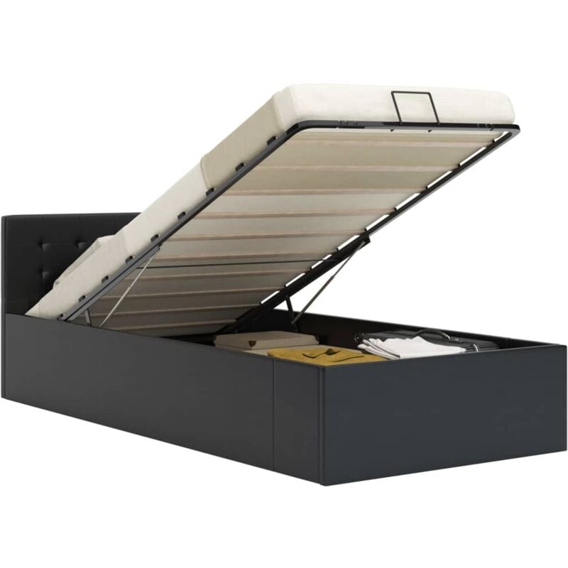 Maisonchic - Lit simple - 100x200 cm, Lit adulte et enfants, Cadre de lit à rangement hydraulique Noir Similicuir FR130777 design in