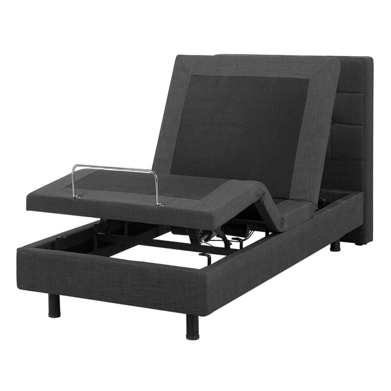 Beliani - Lit Simple Ajustable Electrique en Tissu Gris Foncé 80 x 200 cm Position Réglable par Télécommande pour Chambre au Style Transitionnel ou