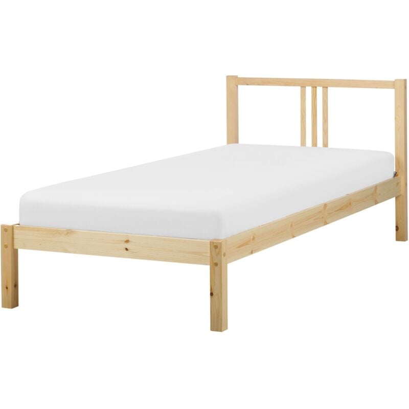 Beliani - Lit Simple avec Sommier à Lattes Style Moderne 90 x 200 cm en Bois de Pin Clair Vannes
