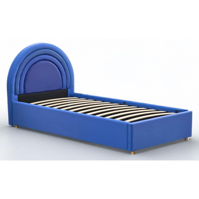 Cotecosy - Lit simple avec tête de lit en arche et sommier relevable Bedbow Simili Bleu