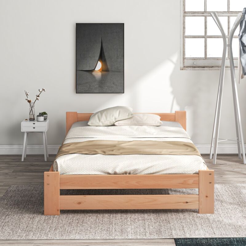 Eifson - Lit simple en bois massif 90x200 cm, avec