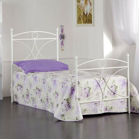Lit simple en fer avec pied de lit ALICE blanc 92x208x h128 cm