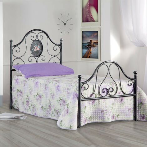 Lit simple en fer avec pied de lit Black Gold LORY 95x208x h130 cm