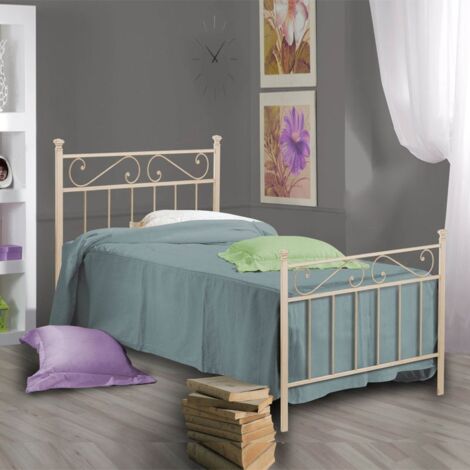 Lit simple en fer avec pied de lit ivoire TEVERE 92x208x h117 cm