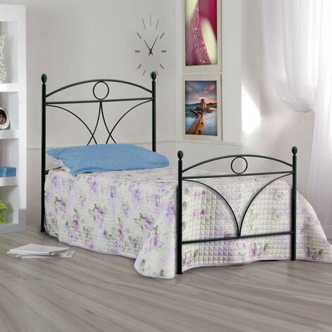 Lit simple en fer avec pied de lit noir ALICE 92x208x h128 cm
