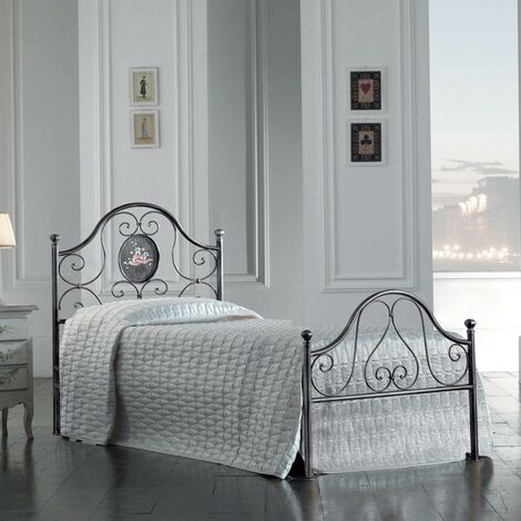 Lit simple en fer avec pied de lit Noir Argent LORY 95x208x h130 cm