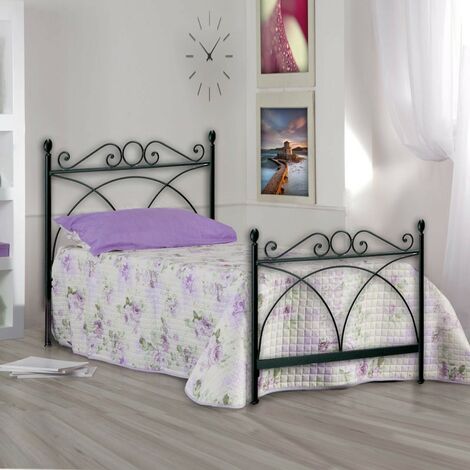 Lit simple en fer avec pied de lit SABRINA Noir 92x208x h128 cm