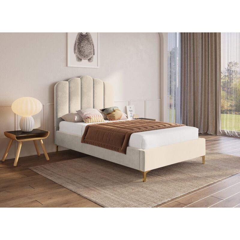 Deco In Paris - marion - Lit simple en velours beige 90x190 cm marion