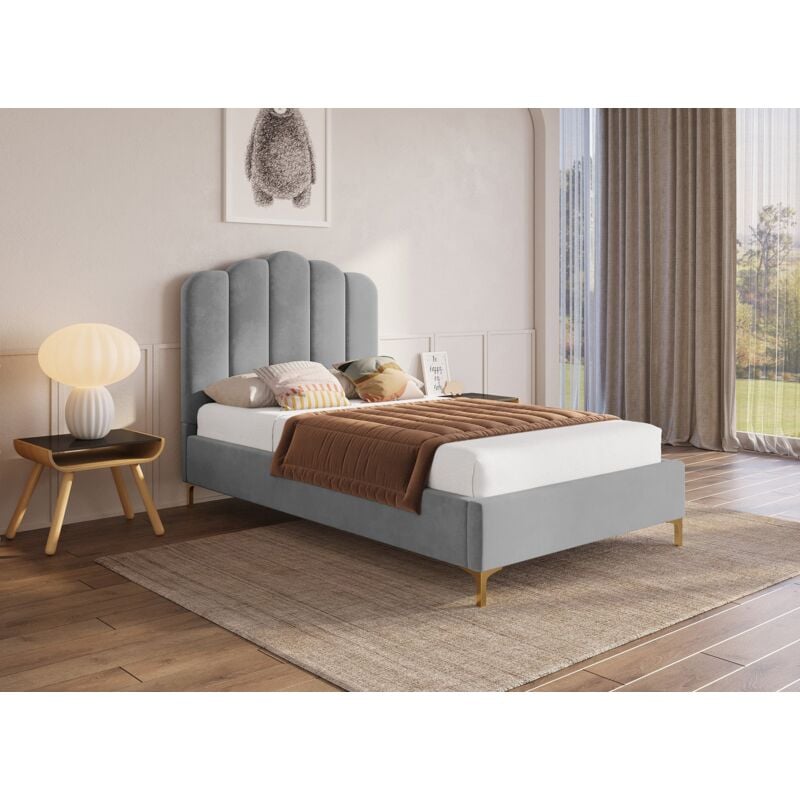 Deco In Paris - marion - Lit simple en velours gris 90x190 cm marion