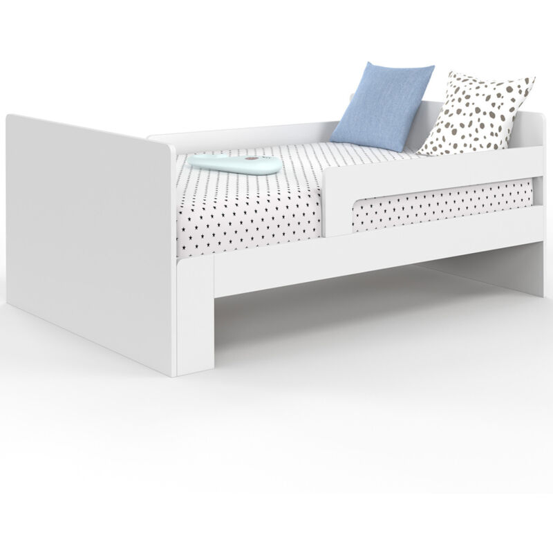 Idmarket – Lit simple évolutif 90 x 140/190 cm – Sommier à lattes inclus – Barrières de sécurité – Panneaux de particules blanc