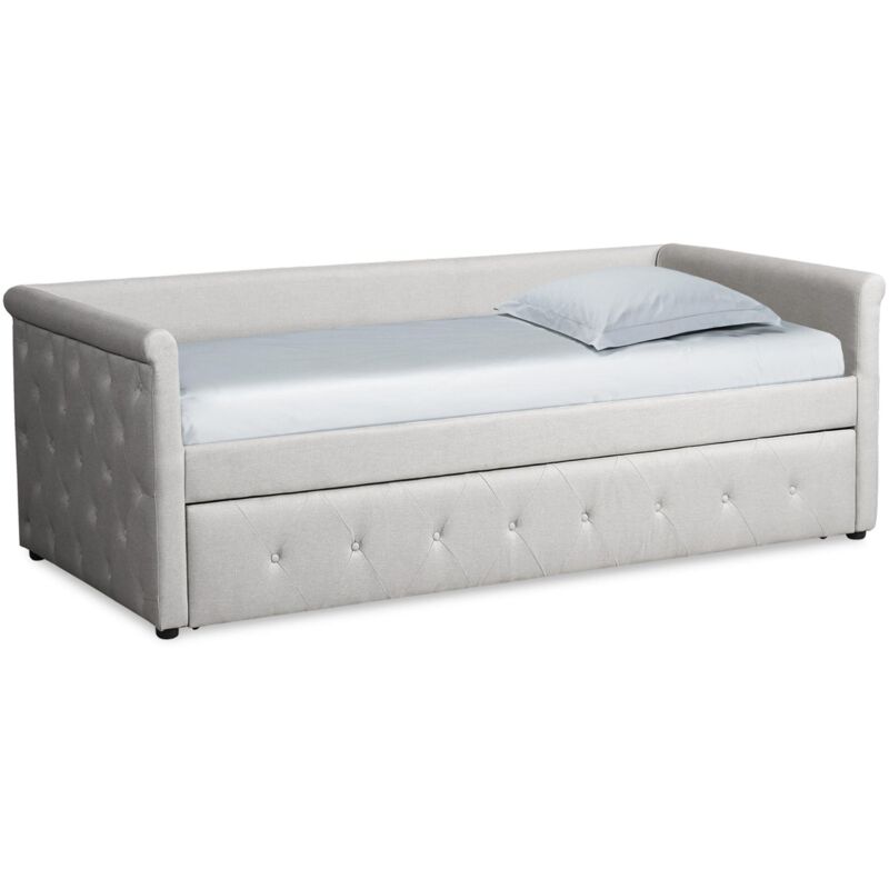 Cotecosy - Lit simple gigogne Garry Tissu Beige grisé