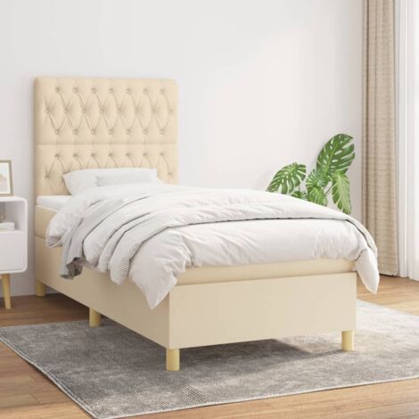 Lit simple Lit à sommier tapissier avec matelas Lit Adulte Crème 100x200 cm Tissu BVM29540