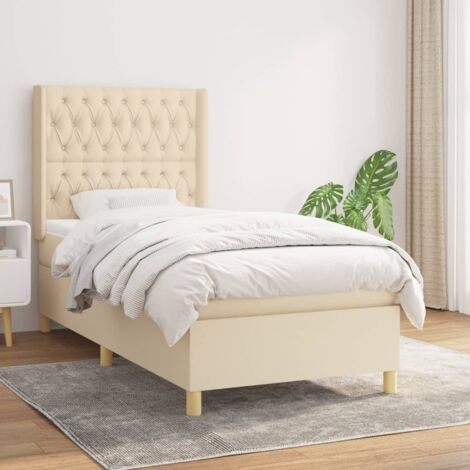 Lit simple Lit à sommier tapissier avec matelas Lit Adulte Crème 100x200 cm Tissu BVM53009