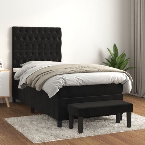 Lit simple Lit à sommier tapissier avec matelas Lit Adulte Noir 100x200 cm Velours BVM68802