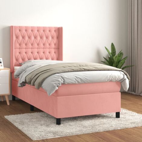 Lit simple Lit à sommier tapissier avec matelas Lit Adulte Rose 100x200 cm Velours BVM81676