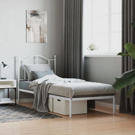 Lit simple métal avec tête de lit, Cadre de lit, Lit pour enfant et adulte confort blanc 90x190 cm QWE7927 DESIGN IN