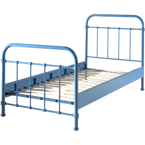 Lit simple métal bleu New york 90x200