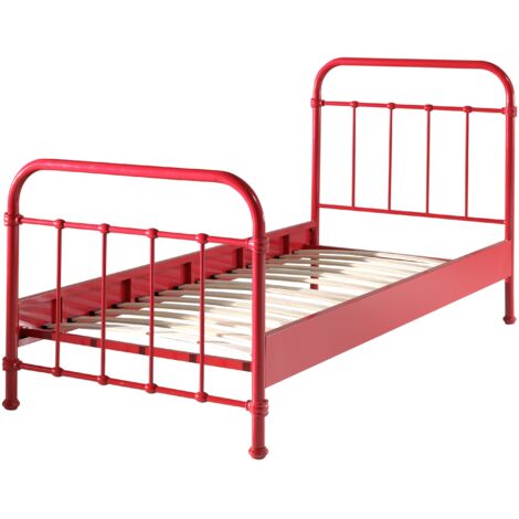 Lit simple métal rouge New york 90x200