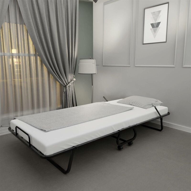 lit simple pliable avec matelas à ressorts blanc medinli métal noir - noir