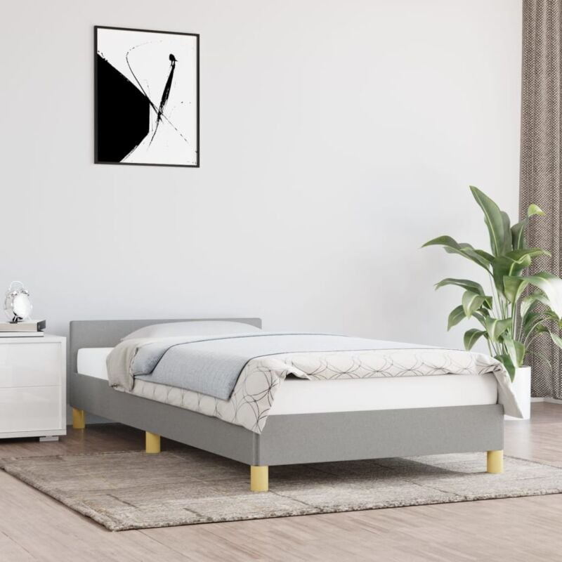 Lit simple pour adulte avec tête de lit - Cadre de lit Gris clair 90x190 cm Tissu BV157898 Bonnevie