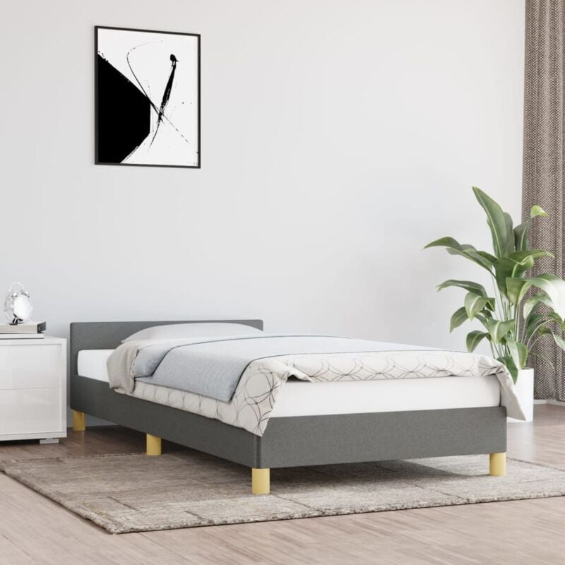 Lit simple pour adulte avec tête de lit - Cadre de lit Gris foncé 90x190 cm Tissu BV574352 Bonnevie
