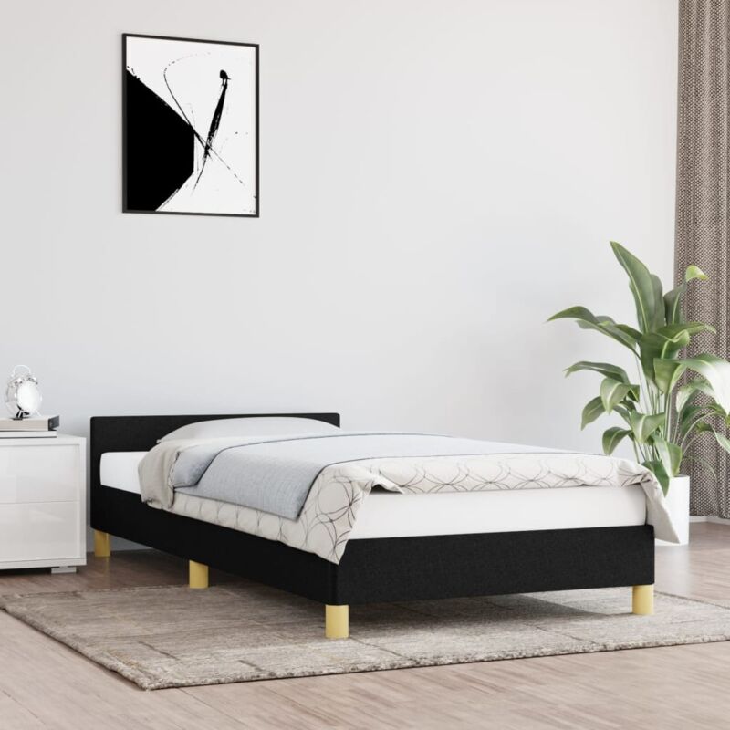 Lit simple pour adulte avec tête de lit - Cadre de lit Noir 90x190 cm Tissu BV282372