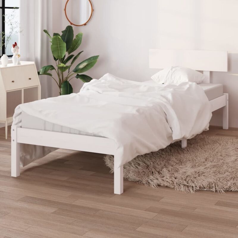 Lit simple pour adulte - Cadre de lit Blanc Bois de pin massif 90x200 cm BV540890 Bonnevie