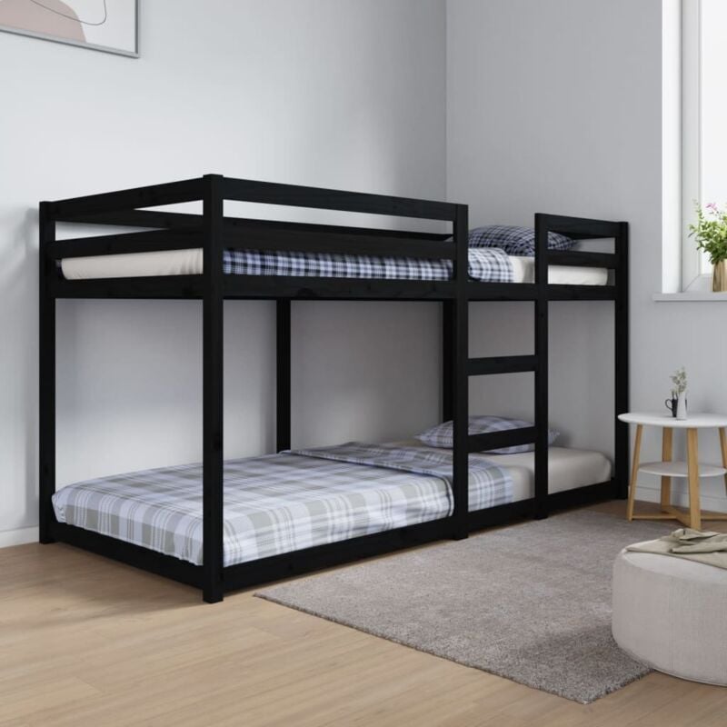 Lit simple pour adulte Lit superposé - Cadre de lit Noir 90x200 cm Bois de pin massif BV197022