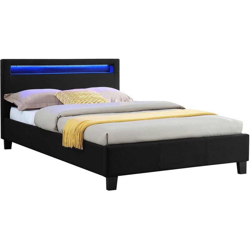 Idimex - Lit led simple 120x190 cm avec sommier, tête de lit confortable, lit 1 place revêtement en tissu noir, marisela - Noir