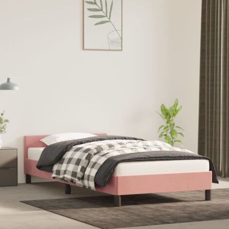 Lit simple pour adulte Moderne - avec tête de lit - Cadre de lit - Rose 90x190 cm Velours BV416246 - BonneVie