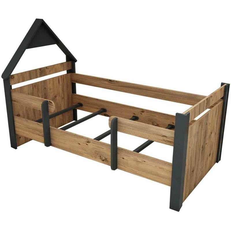 lit simple pour enfant donall bois pin clair et anthracite - bois / gris