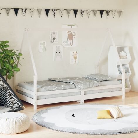 Lit simple pour enfant，Cadre de lit pour enfant，Structure de lit enfants blanc 90x190 cm bois de pin massif CIV744444
