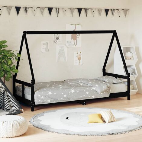 Lit simple pour enfant，Cadre de lit pour enfant，Structure de lit enfants noir 80x200 cm bois de pin massif CIV485764