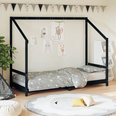Lit simple pour enfant，Cadre de lit pour enfant，Structure de lit enfants noir 80x200 cm bois de pin massif CIV543824