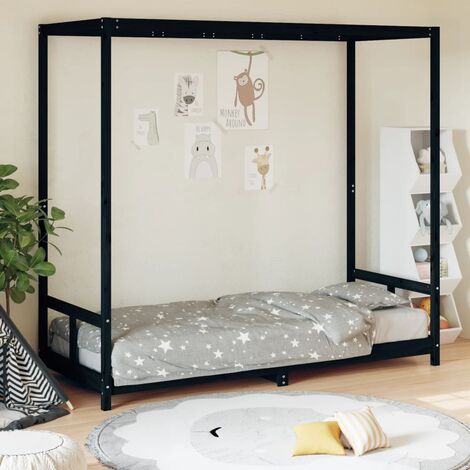 Lit simple pour enfant，Cadre de lit pour enfant，Structure de lit enfants noir 80x200 cm bois de pin massif CIV579740