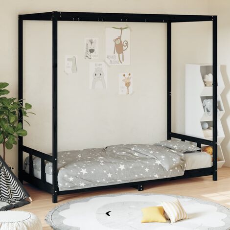 Lit simple pour enfant，Cadre de lit pour enfant，Structure de lit enfants noir 90x190 cm bois de pin massif CIV383506