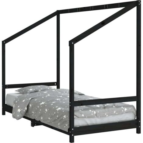 Lit simple pour enfant，Cadre de lit pour enfant，Structure de lit enfants noir 90x190 cm bois de pin massif CIV547139